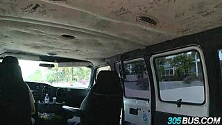 Kristina Rose boards the 305Bus for wild public action. Teens get naughty outdoors