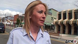 Blonde girl appeals her fine with a hot blowjob in Spanish.