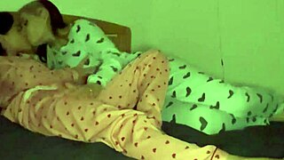 Gentle caresses turned into lesbian fucking in bed