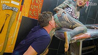 Pornstar Tattoo Artist Gets Assfucked From Customer - Hard Anal Atm Facial Cumshoot.