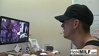 Big titted brunette sucks and fucks for cumshot