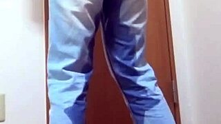 Girl pees jeans while bro uses bathroom