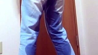 Girl pees jeans while bro uses bathroom