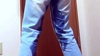 Girl pees jeans while bro uses bathroom