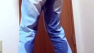 Girl pees jeans while bro uses bathroom