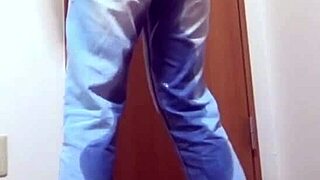 Girl pees jeans while bro uses bathroom