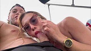 Pov view of public boat party with latina girl