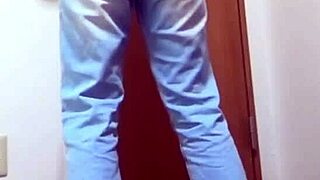 Girl pees jeans while bro uses bathroom