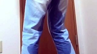 Girl pees jeans while bro uses bathroom