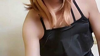 Blonde Shemale Gives Blowjob And Masturbates At Home