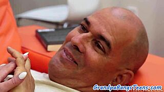 Senior says, 'Ride my cock, teen.'