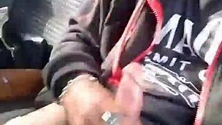 Handsome guy masturbating in a French train – sexy and risky.