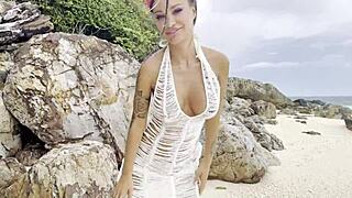 Monika Fox Fucks Her Shaved Pussy With A Dildo On The Beach!