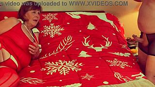 Granny Carmen Claus delivers classic cocksucking in Christmas costume POV