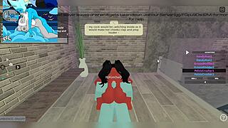 demon interacts with huge futa character in a neutral encounter