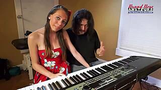 Brunette coed Cloe sucks cock, gets twat fucked deeply, and swallows jizz