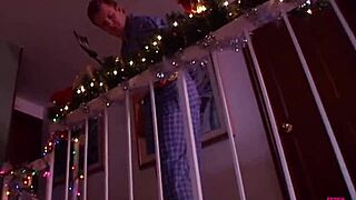 Christmas Blonde Babe with Big Fake Juggs Gets Drilled Hard by Hung Stud