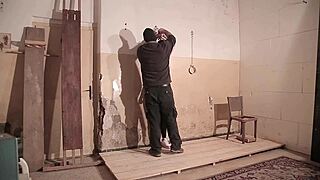 Hey, have you seen what's happening in that Syrian secret prison? Part 1 shows a young captive tied up and punished hard!