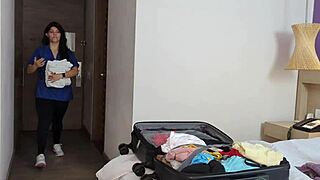 Cleaning service in hotel latina girl with a big booty seduced by guest