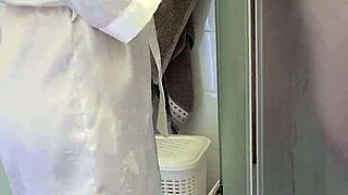 Stepmom helped her son in the shower with big tits and cum 😏