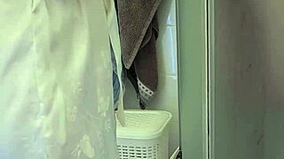 Stepmom helped her son in the shower with big tits and cum 😏