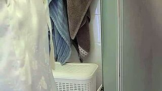 Stepmom helped her son in the shower with big tits and cum 😏