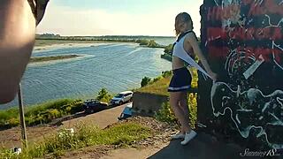 I feel so exposed as this spunky teen model gets naked outdoors.