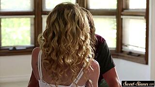 Does this petite stepsister enjoy riding stepbro's cock in glamour roleplay?