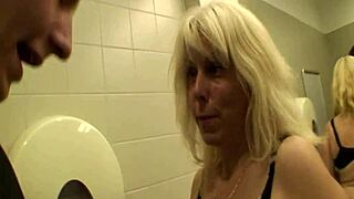 blonde milf has blowjob sexcapade in public mall restroom
