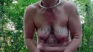 bound milf slave humiliated in forest with buttplug