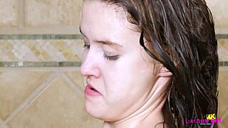 skinny teen brunette took a shower after a long day, relaxing on the sofa