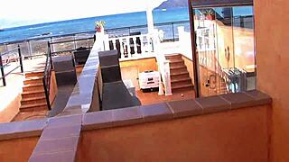 goth girl with huge tits sucks dick in leather jacket