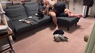 Beautiful wife in passionate sex with husband, voyeur hidden camera captures intense orgasm and creampie