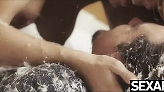 brunette beauty seduces innocent girlfriend into lesbian pussy sucking?