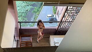 neighbor peep at me naked on the balcony - and i offered him anal sex