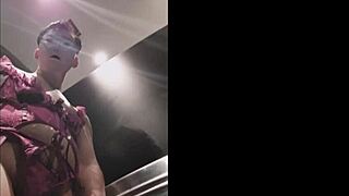 Asian sissy worships big black cock in public toilet