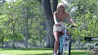 blonde girl with saggy tits and ass gets picked up for a hard fuck leading to intense squirt