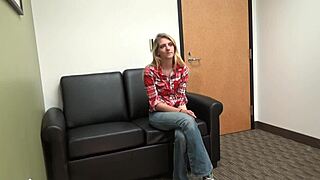 Carrie B chokes and sucks cock during casting interview