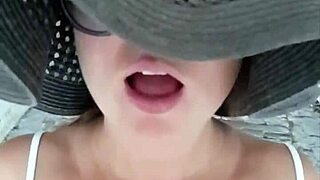 hot stepmom teasing pussy on street, giving blowjob to big tits