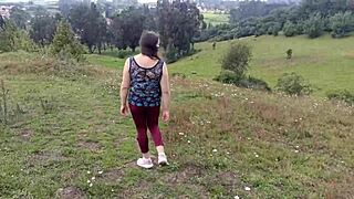 Stepmom flashes huge vagina in forest for stepson massage.