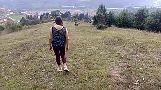 Stepmom flashes huge vagina in forest for stepson massage.