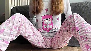 teen in pajamas masturbates and squirts