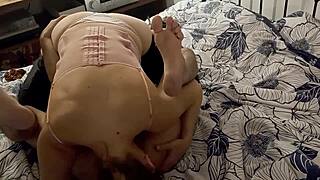 sexy white slut sucking rimming fucking in satin lingerie thong dress stockings heels