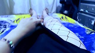 Latina tranny stepsister undresses and touches herself in bedroom