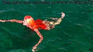 Naked Girl Flashing in Blue Water