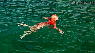 Naked Girl Flashing in Blue Water