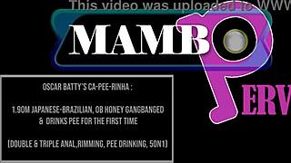 Slim Japanese-Brazilian drinks pee from monster cocks