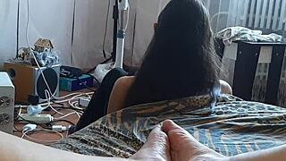 i intensely jerk off my big clit behind my stepsister's back while she reads near the fan