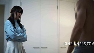 shy brunette explores taboo fantasy in distant family cinema