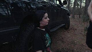 Submissive cutie eats ass at picnic then rough face fucking 😈